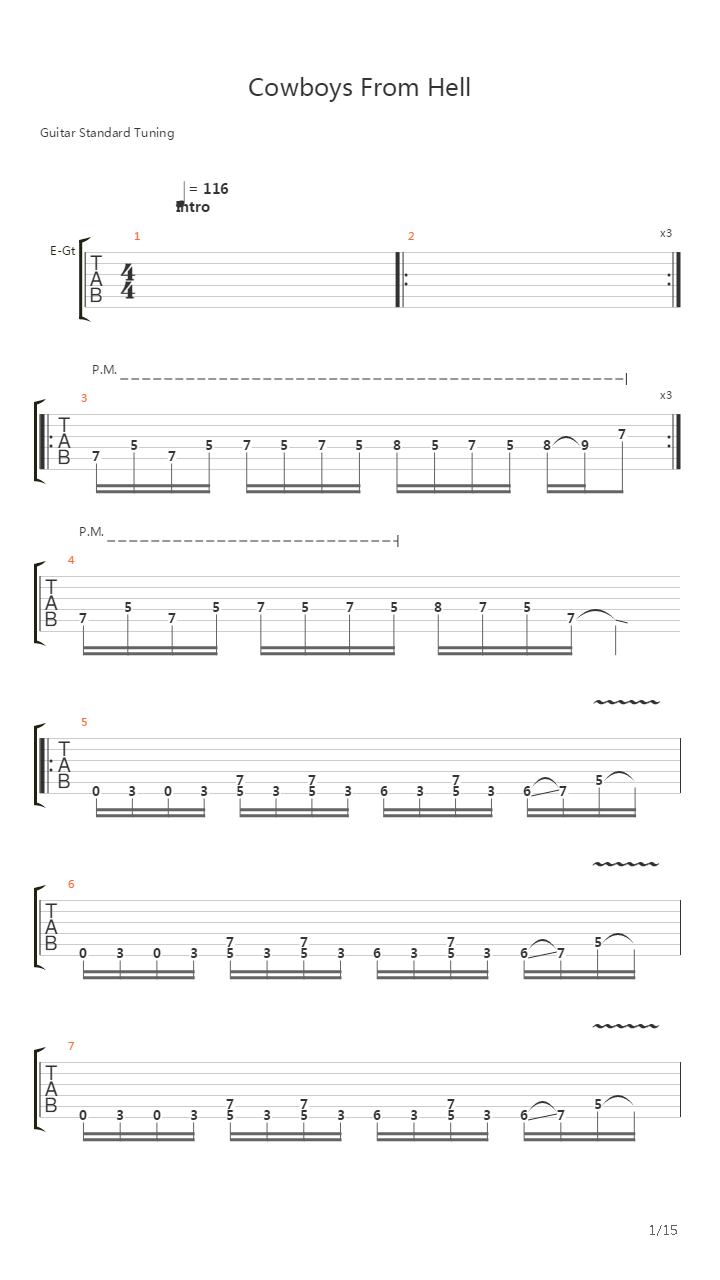 Cowboys From Hell吉他谱