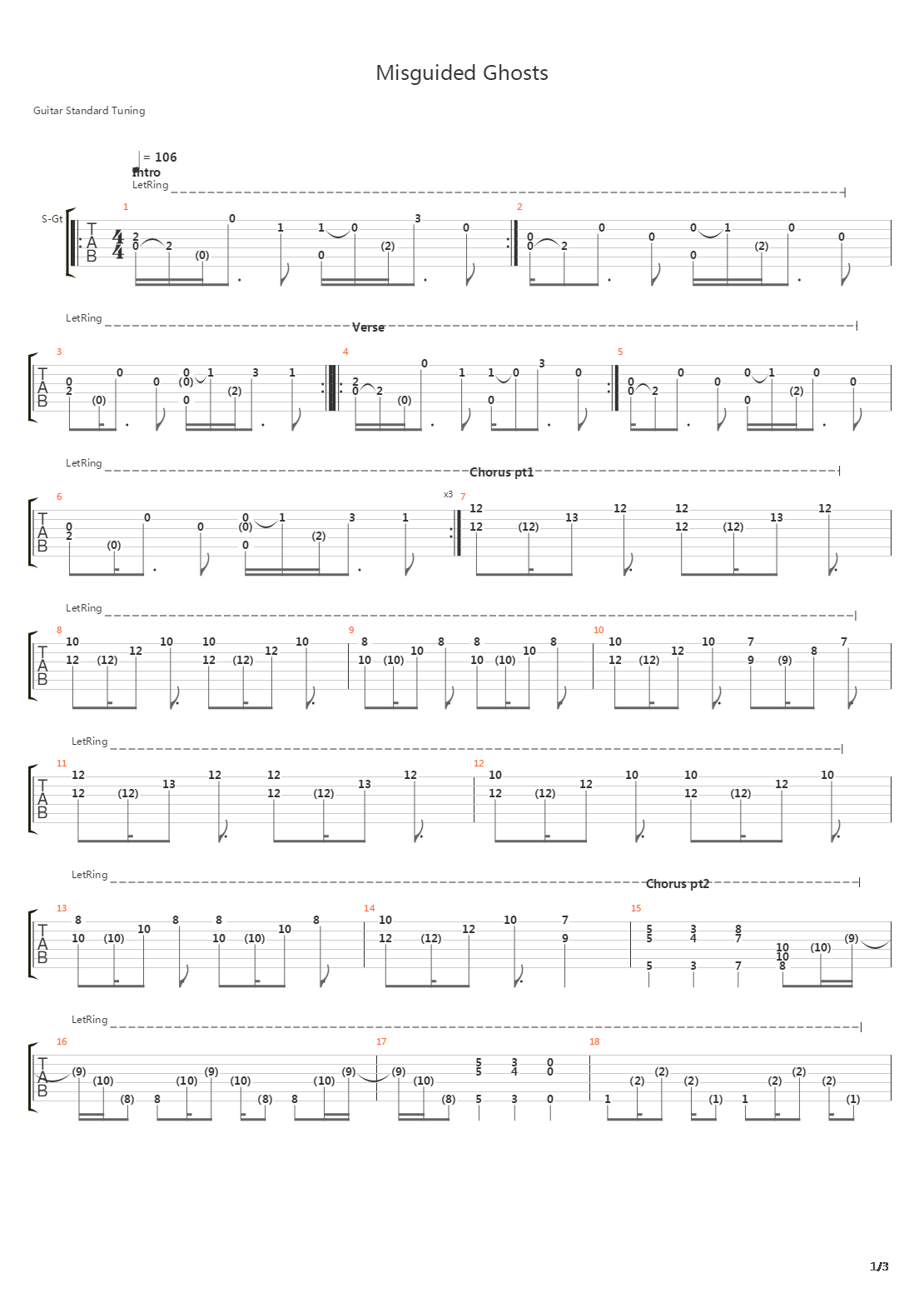 Misguided Ghosts吉他谱