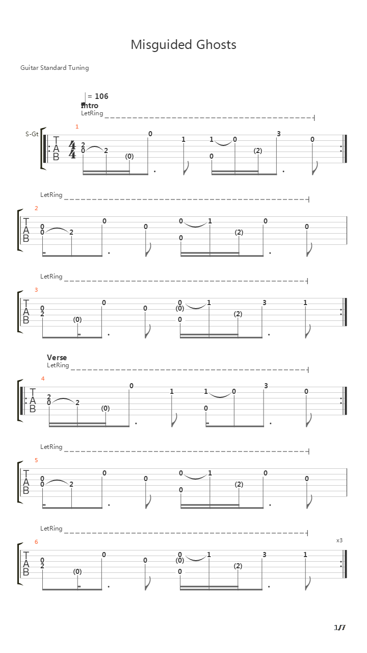 Misguided Ghosts吉他谱