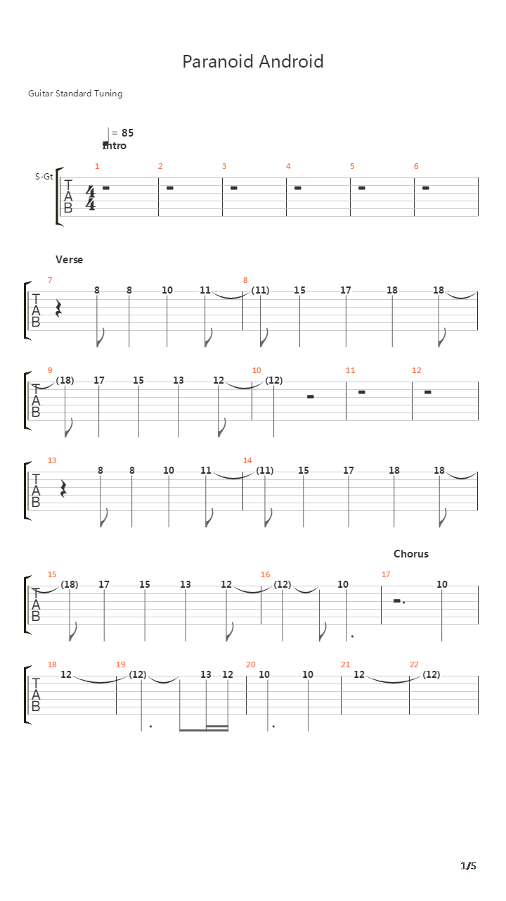 Paranoid Android吉他谱