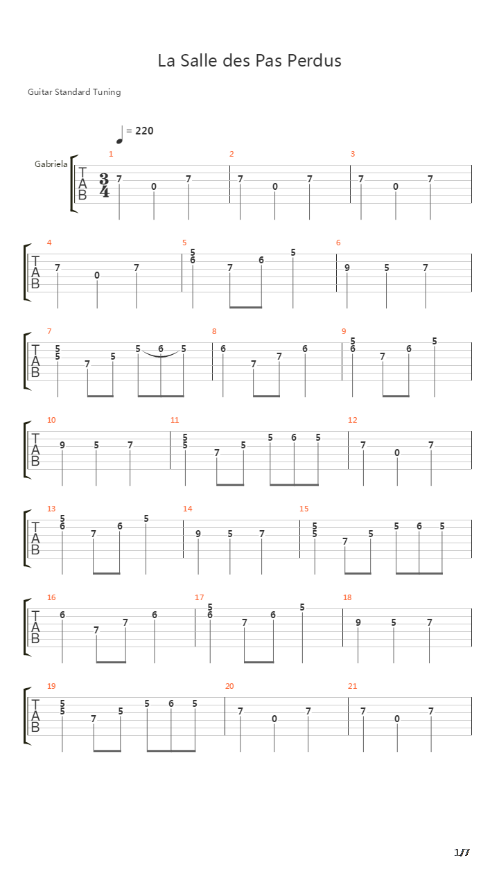 La Salle Des Pas Perdus吉他谱