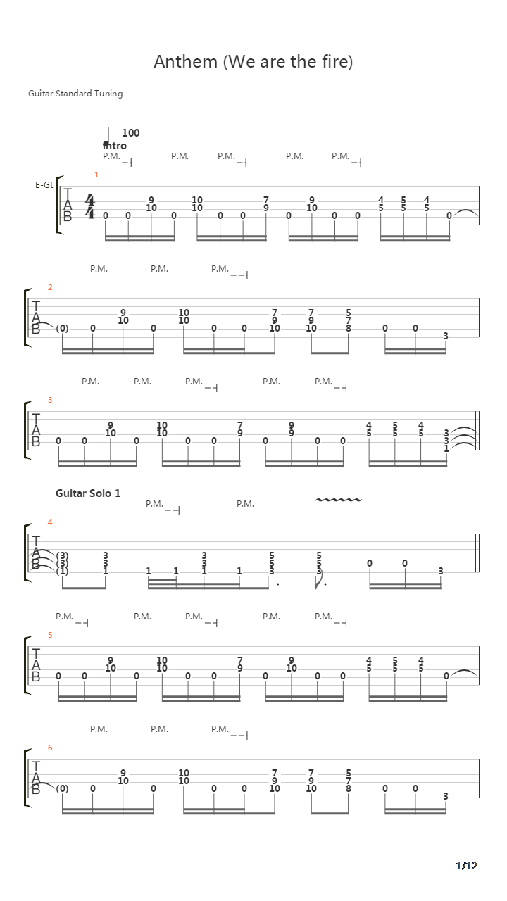 Anthem We Are The Fire吉他谱