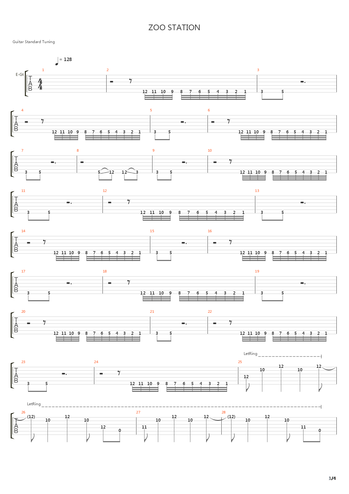 Zoo Station吉他谱