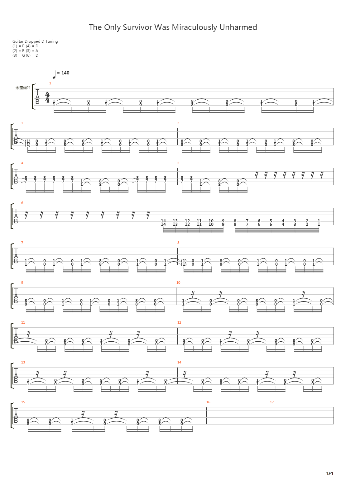 The Only Survivor Was Miraculously Unharmed吉他谱