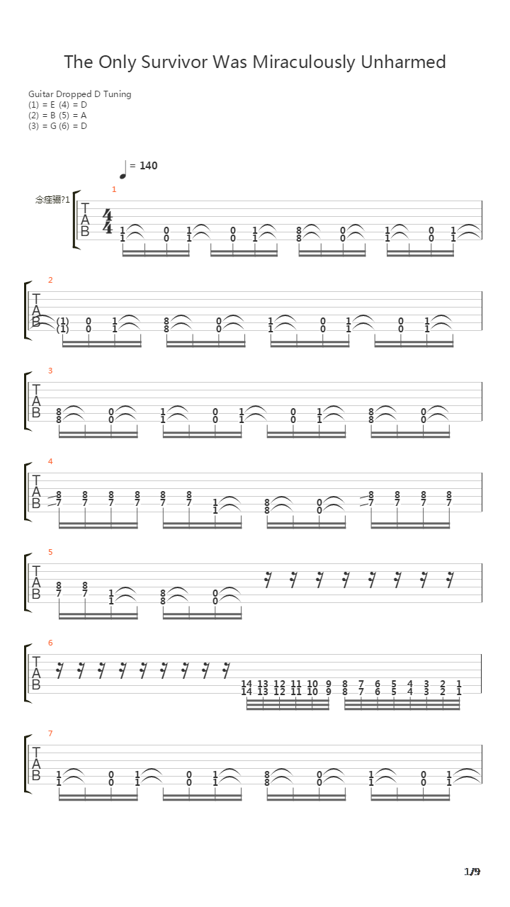 The Only Survivor Was Miraculously Unharmed吉他谱