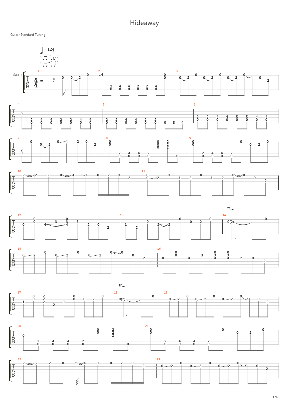 Hideaway吉他谱