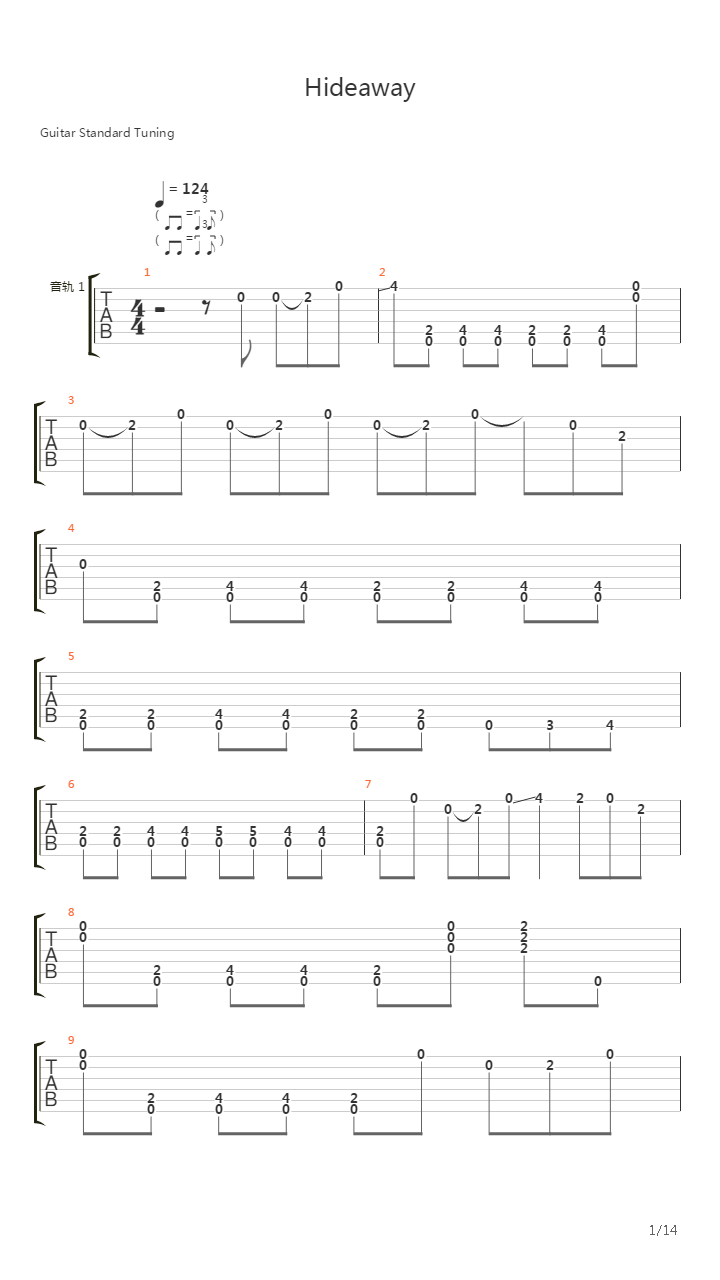Hideaway吉他谱