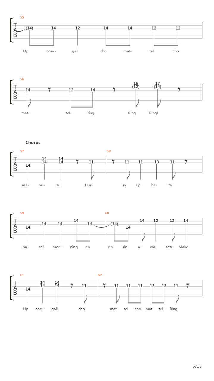 ドキドキ モーニング(心跳早晨)吉他谱