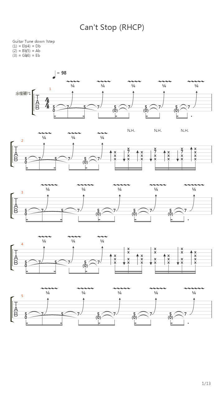Can't Stop (RHCP)吉他谱