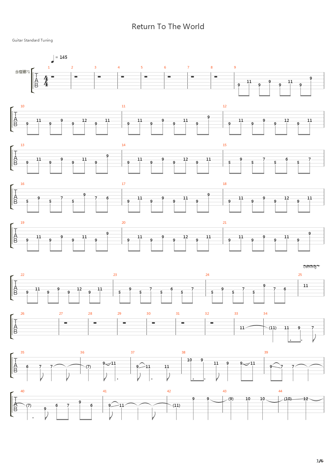 Return To The World吉他谱