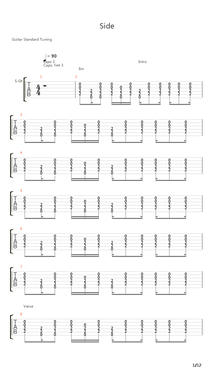 Side吉他谱