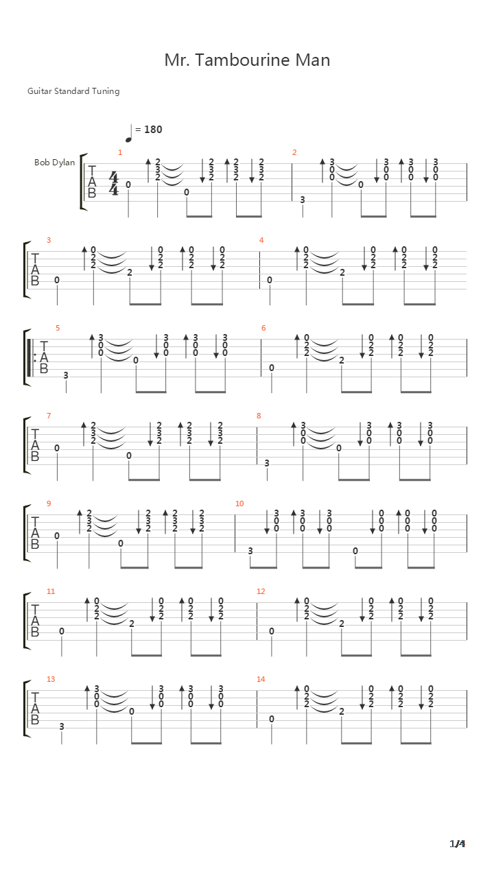 Mr. Tambourine Man吉他谱