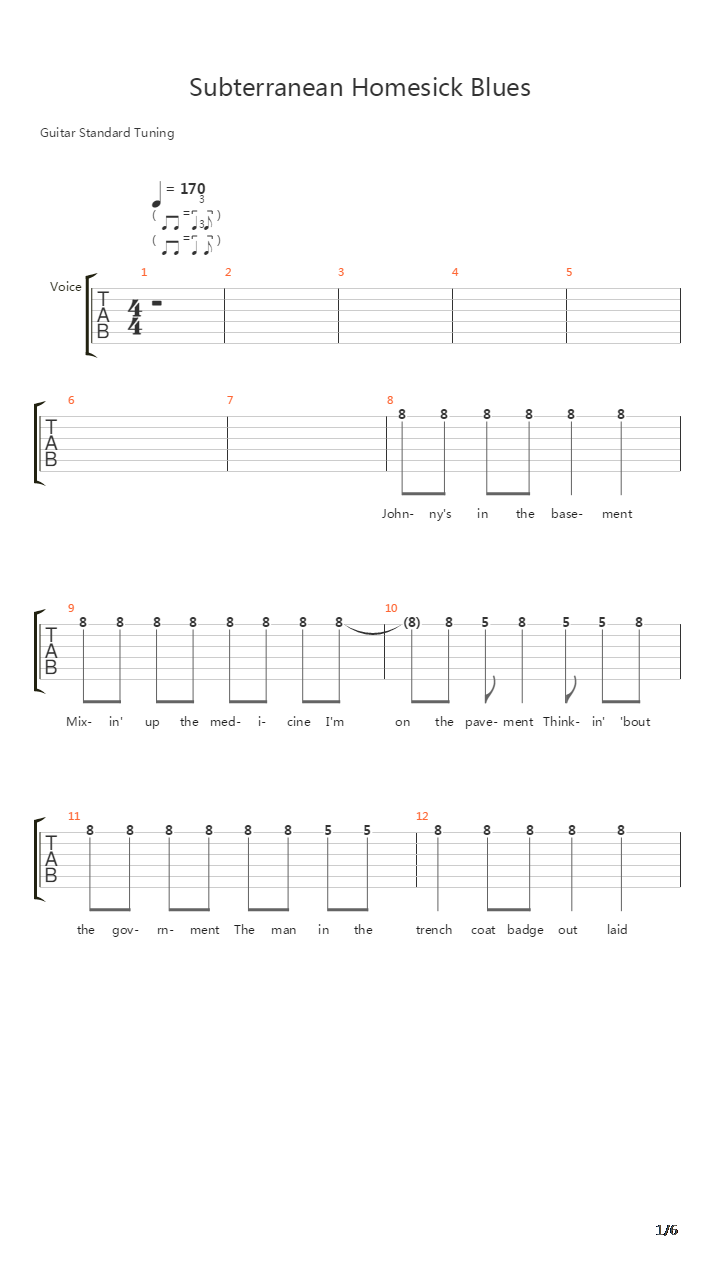 Subterranean Homesick Blues吉他谱