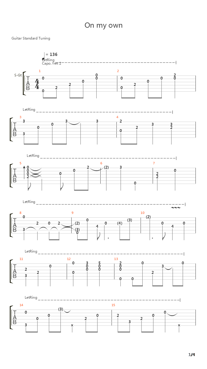 On My Own(《东京食尸鬼√A》第一集插曲)吉他谱
