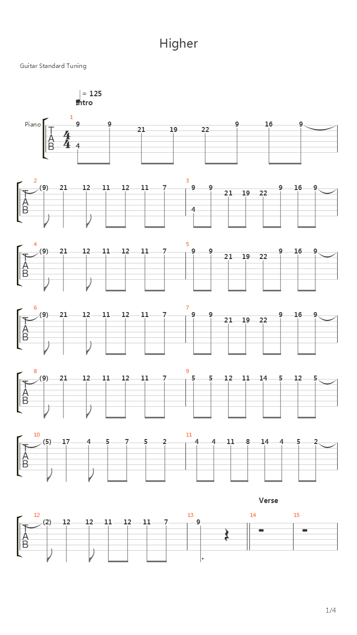 Higher吉他谱