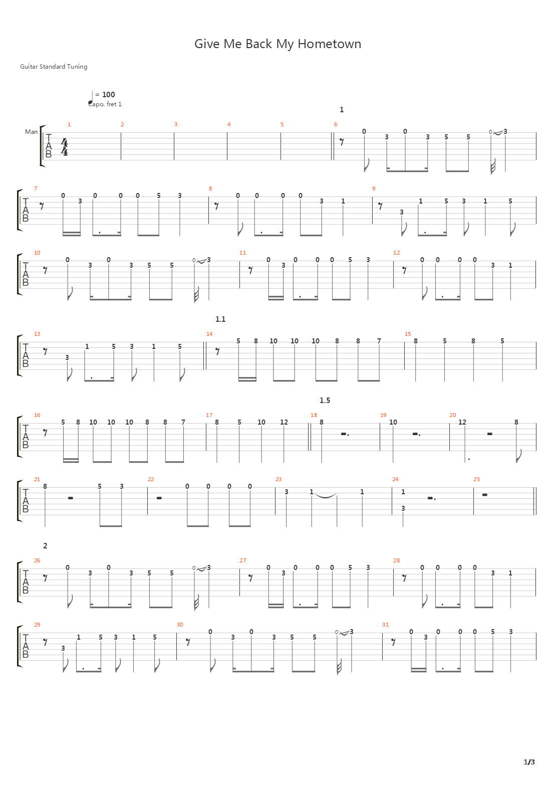 Give Me Back My Hometown吉他谱