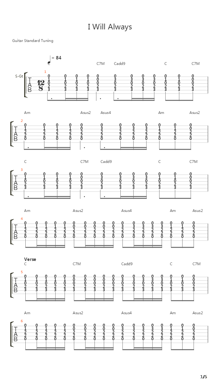 I Will Always吉他谱
