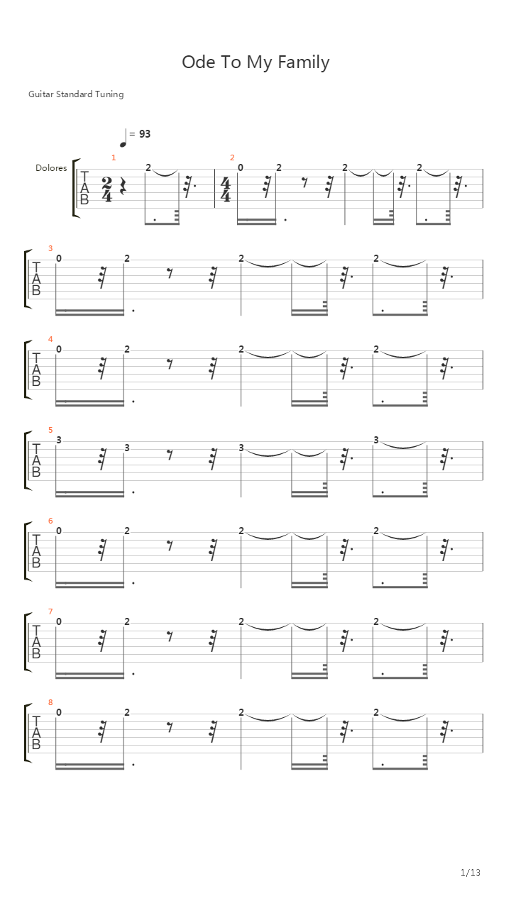 Ode To My Family吉他谱
