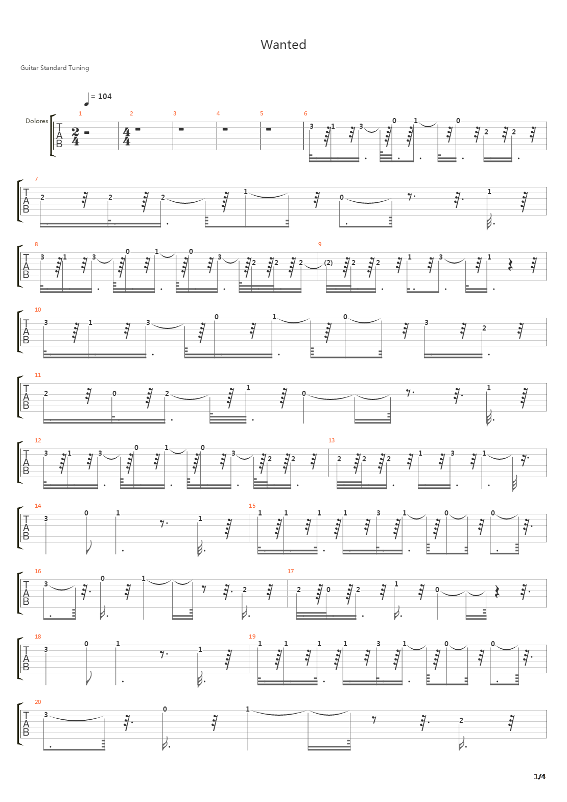 Wanted吉他谱