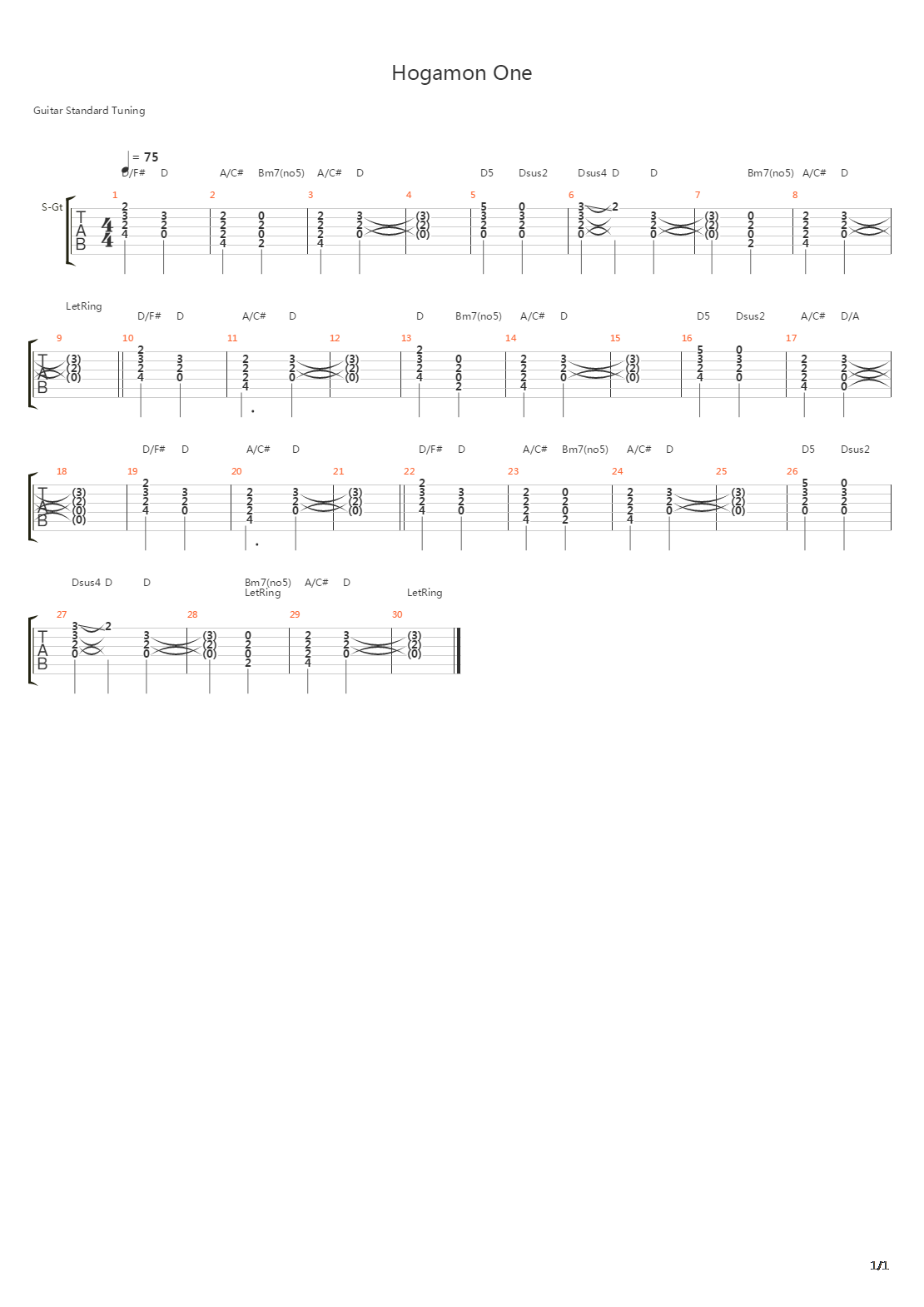 Hogamon One吉他谱