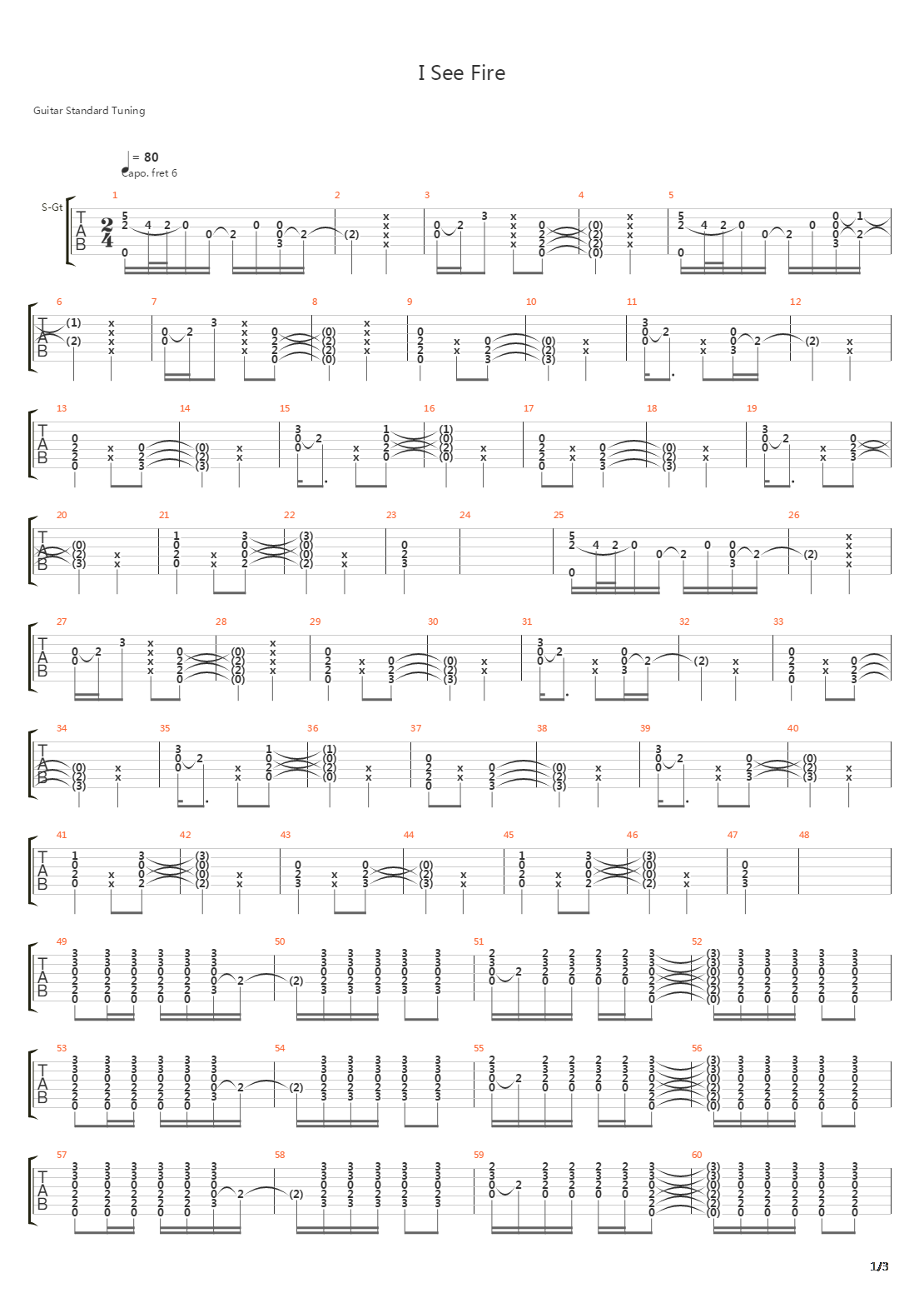 I See Fire吉他谱