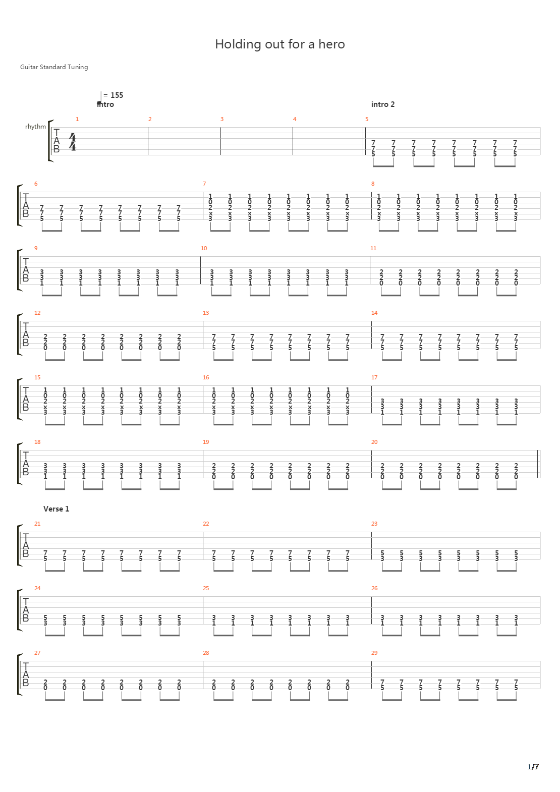 Holding Out For A Hero吉他谱