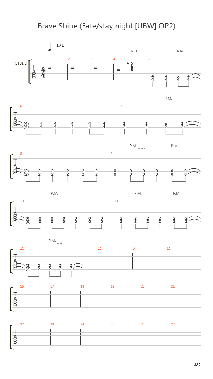 Fate stay night [Unlimited Blade Works](命运守护夜 无限剑制) - Brave Shine吉他谱