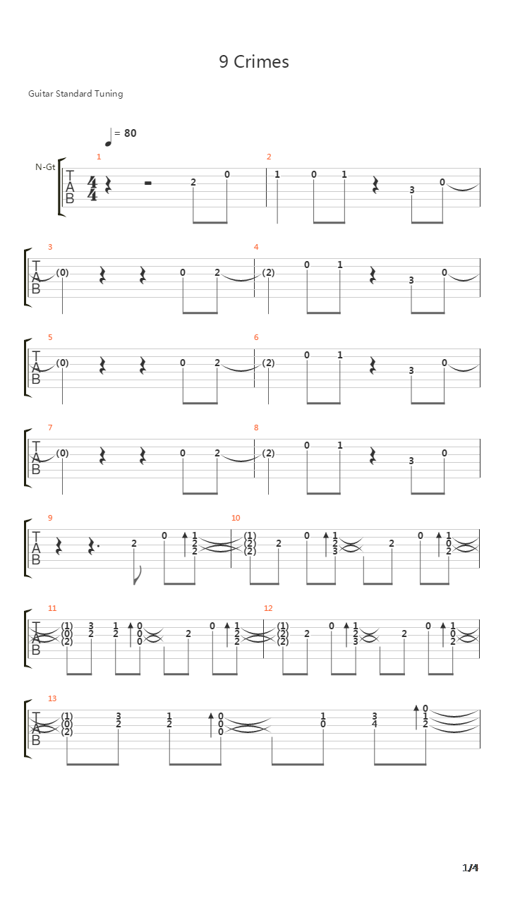 9 Crimes吉他谱