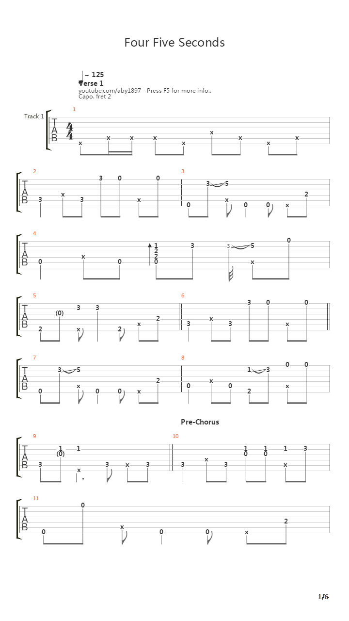 FourFiveSeconds吉他谱