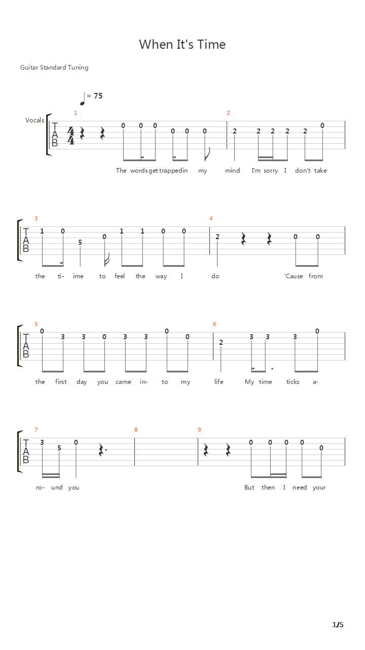 When It’s Time吉他谱