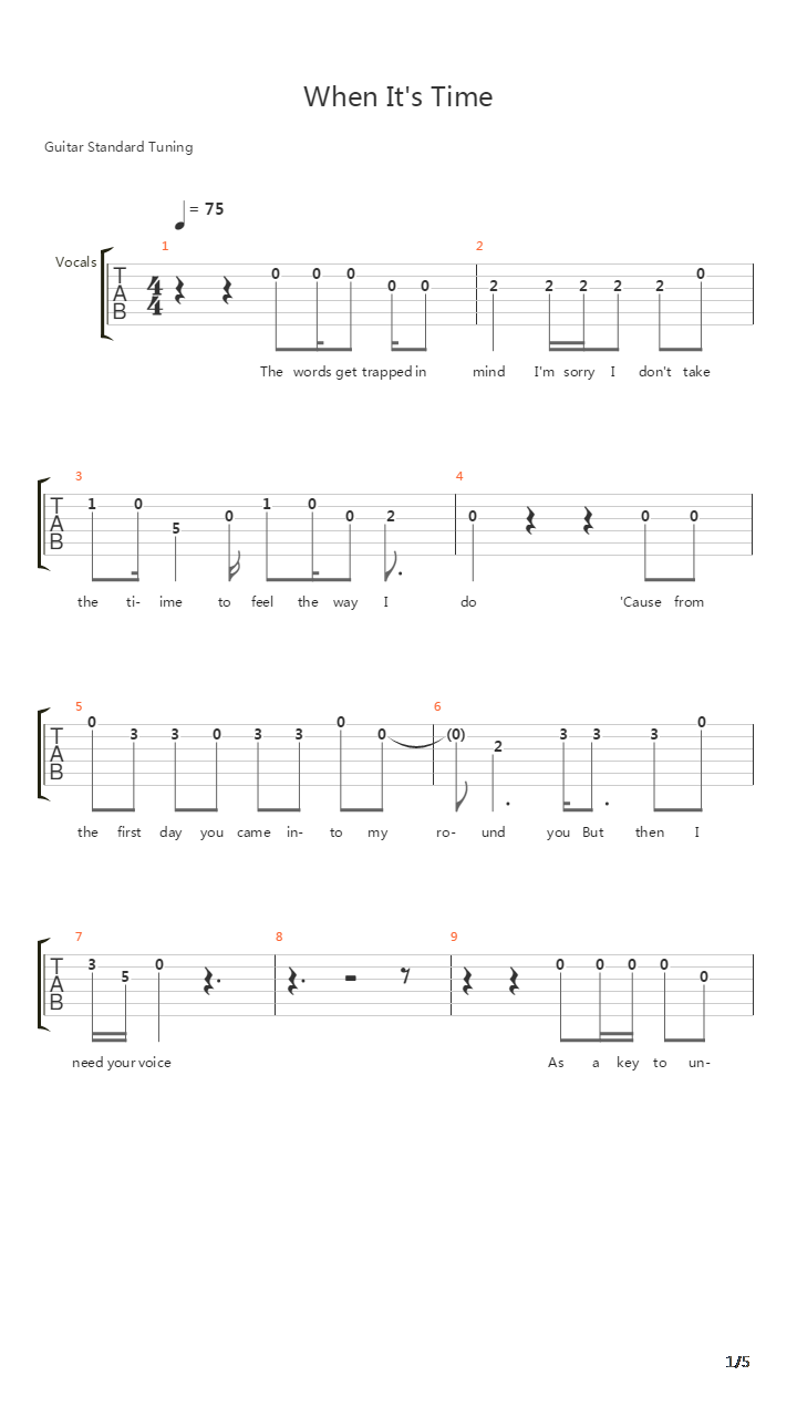 When It’s Time吉他谱