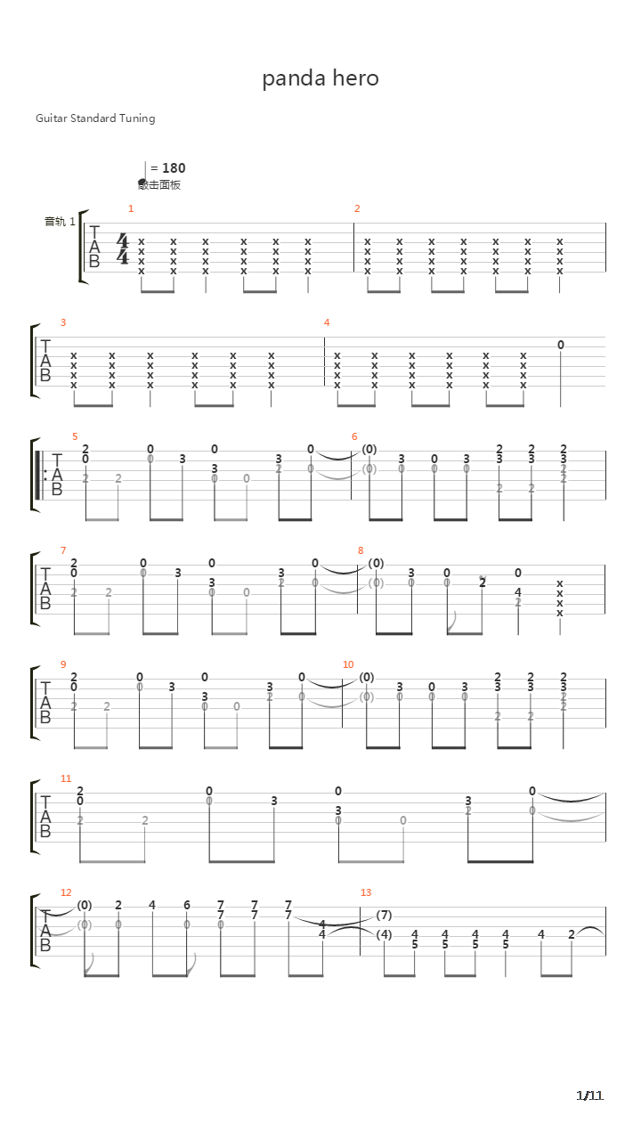 Panda hero吉他谱