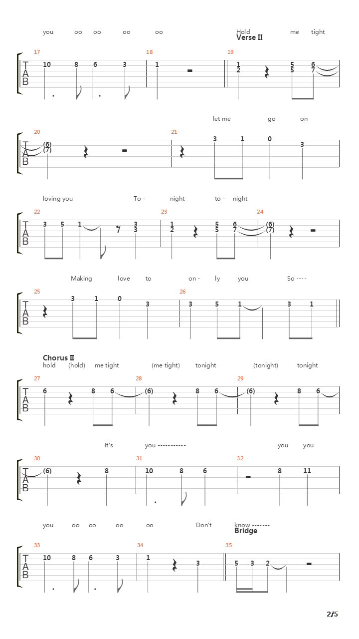 Hold Me Tight吉他谱