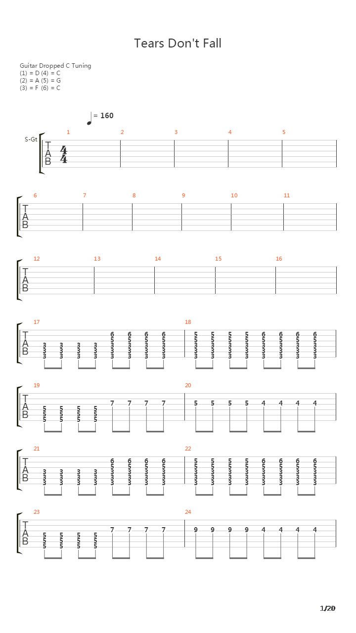 Tears Dont Fall吉他谱