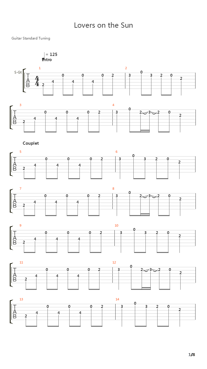 Lovers On The Sun吉他谱
