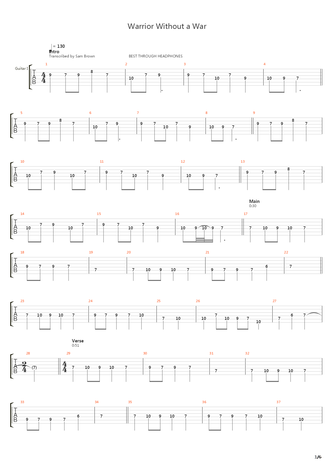 Warrior Without A War吉他谱