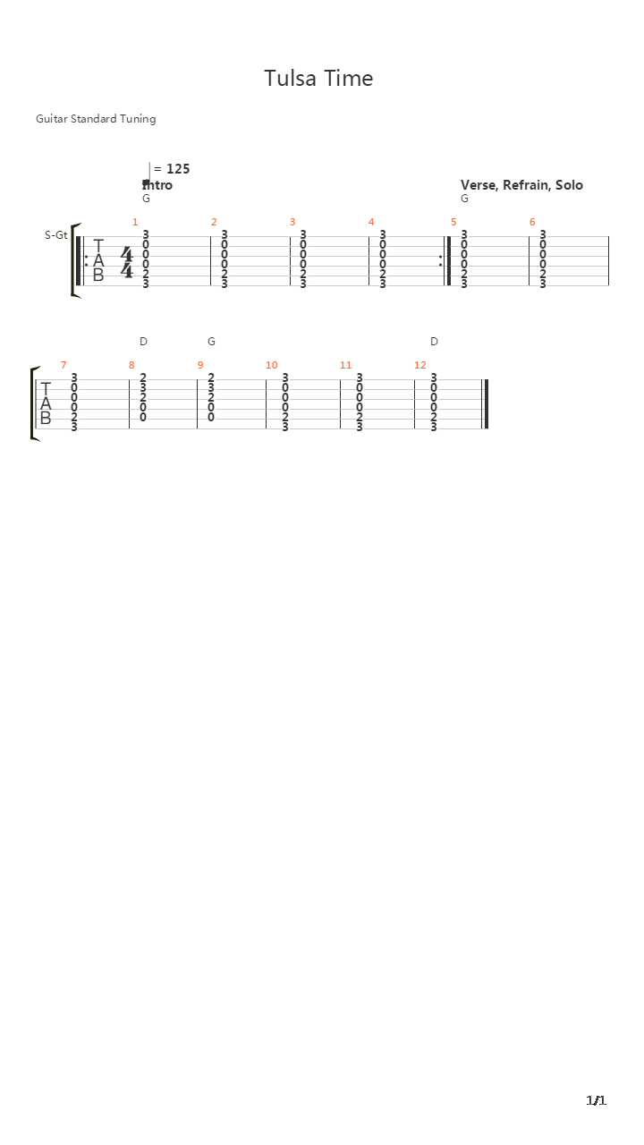 Tulsa Time吉他谱