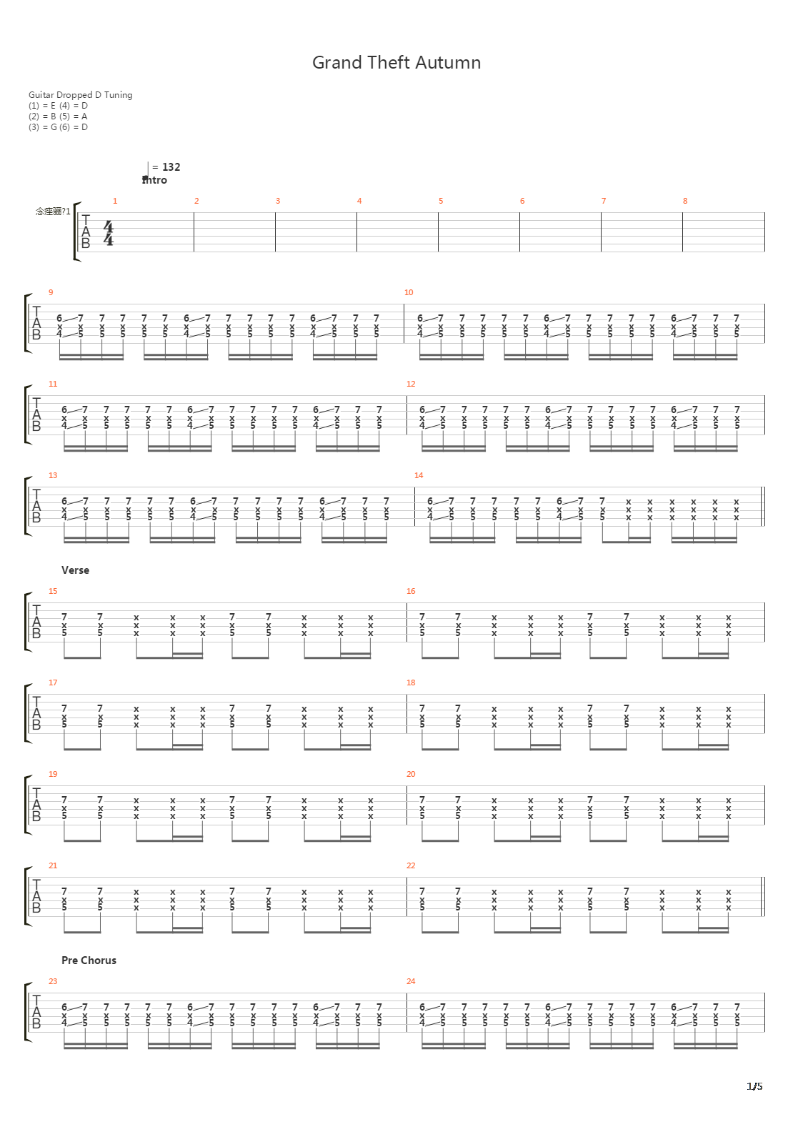Grand Theft Autumn吉他谱