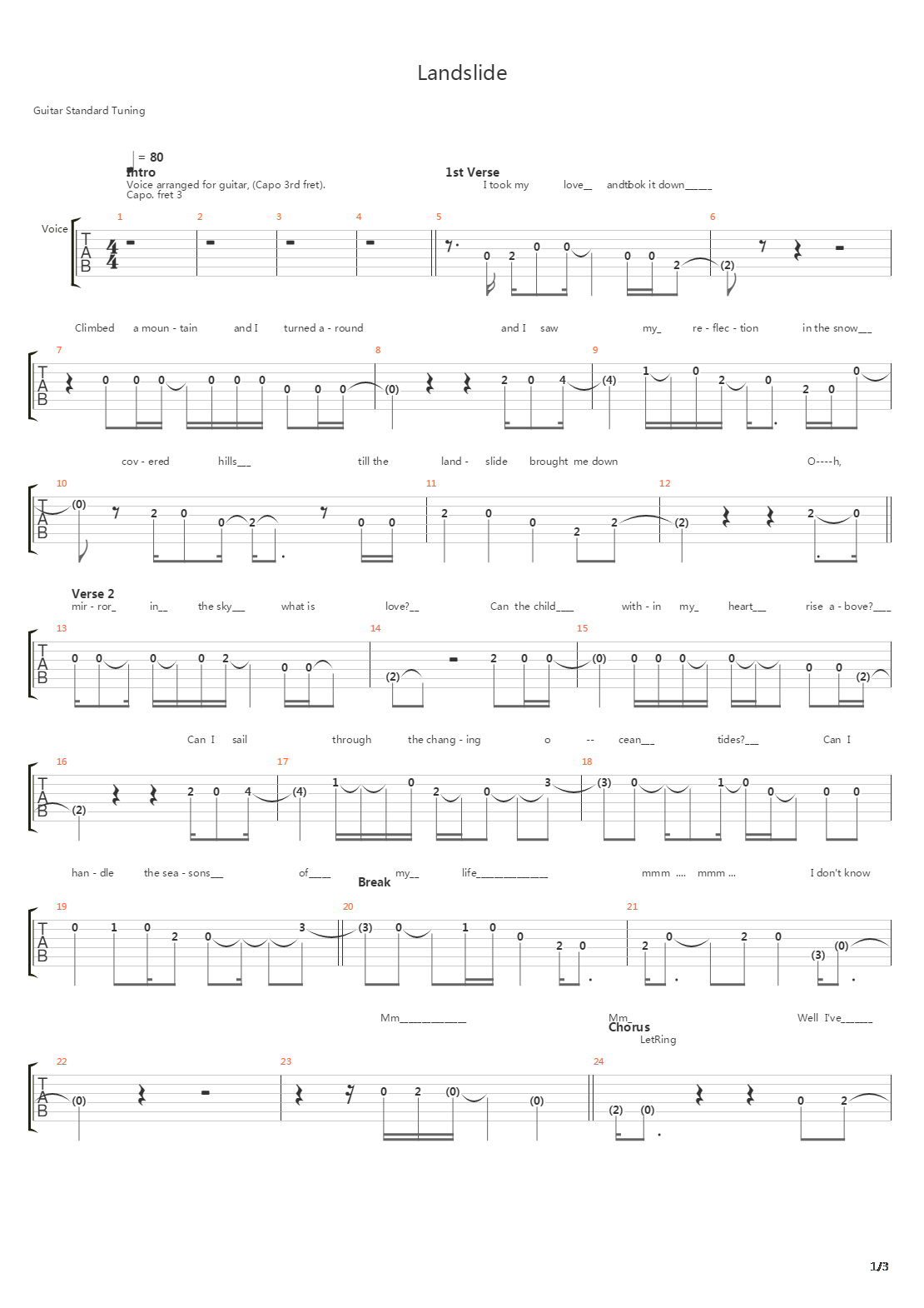 Landslide吉他谱