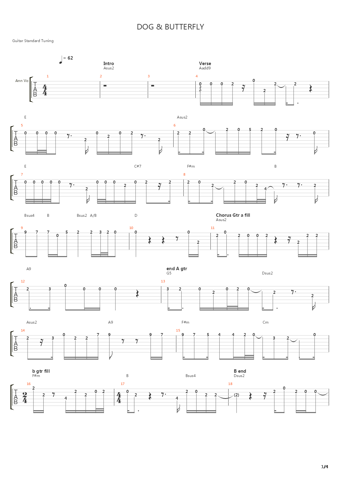 Dog And Butterfly吉他谱
