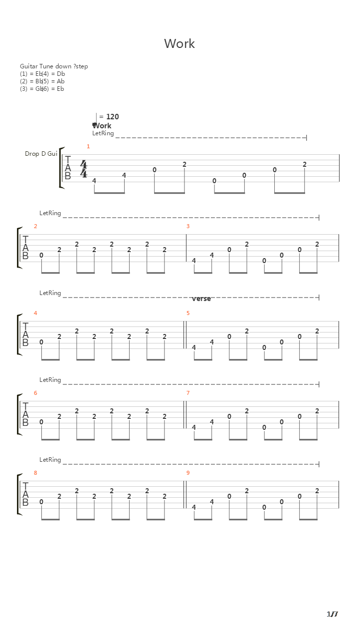 Work吉他谱