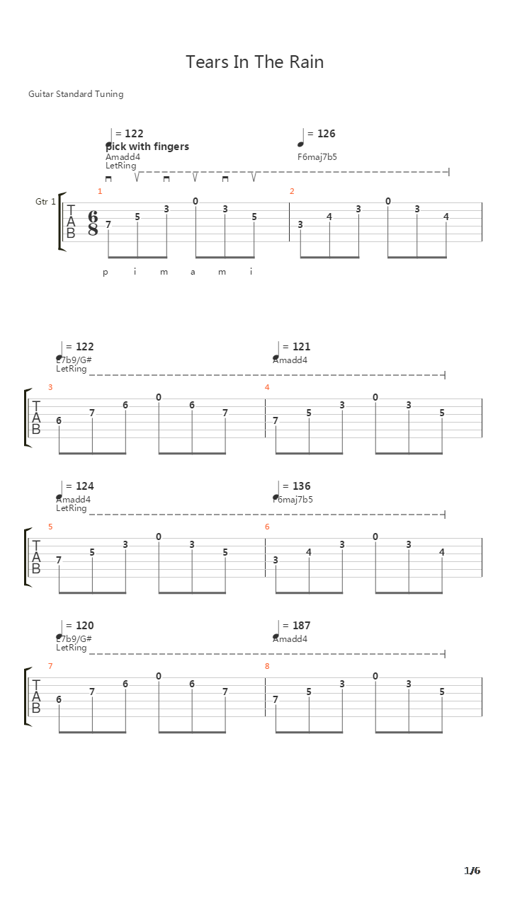 Tears In The Rain吉他谱