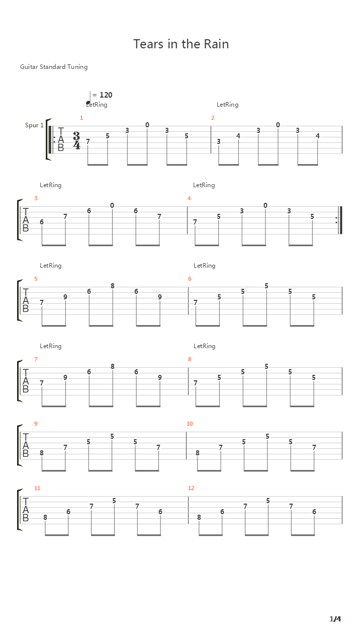 Tears In The Rain吉他谱