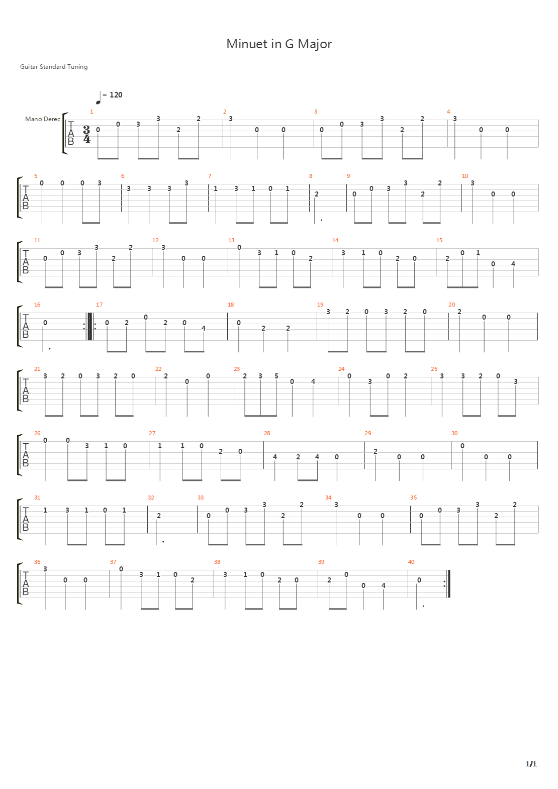 Minuet In G Major Bwv Anh 116吉他谱