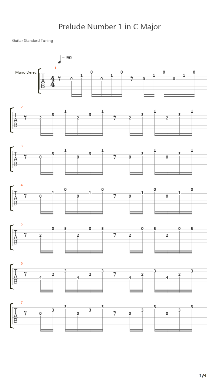 Prelude Number 1 In C Major Bwv 846吉他谱