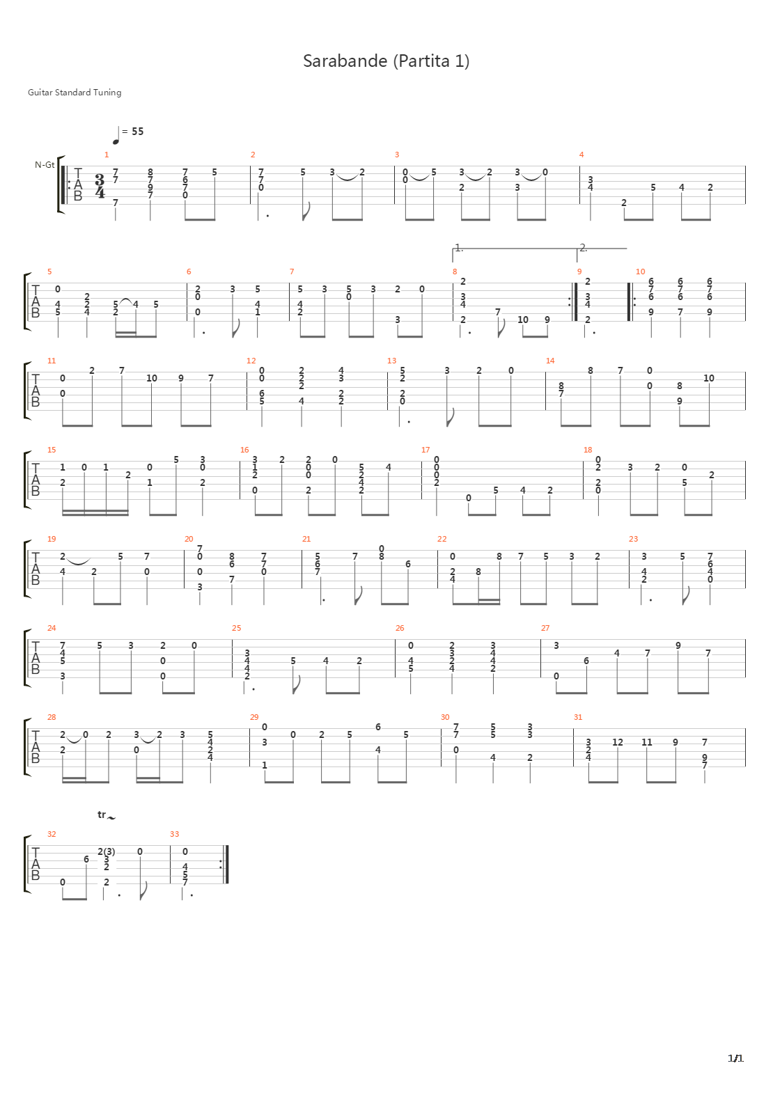 Sarabande Bwv1002吉他谱