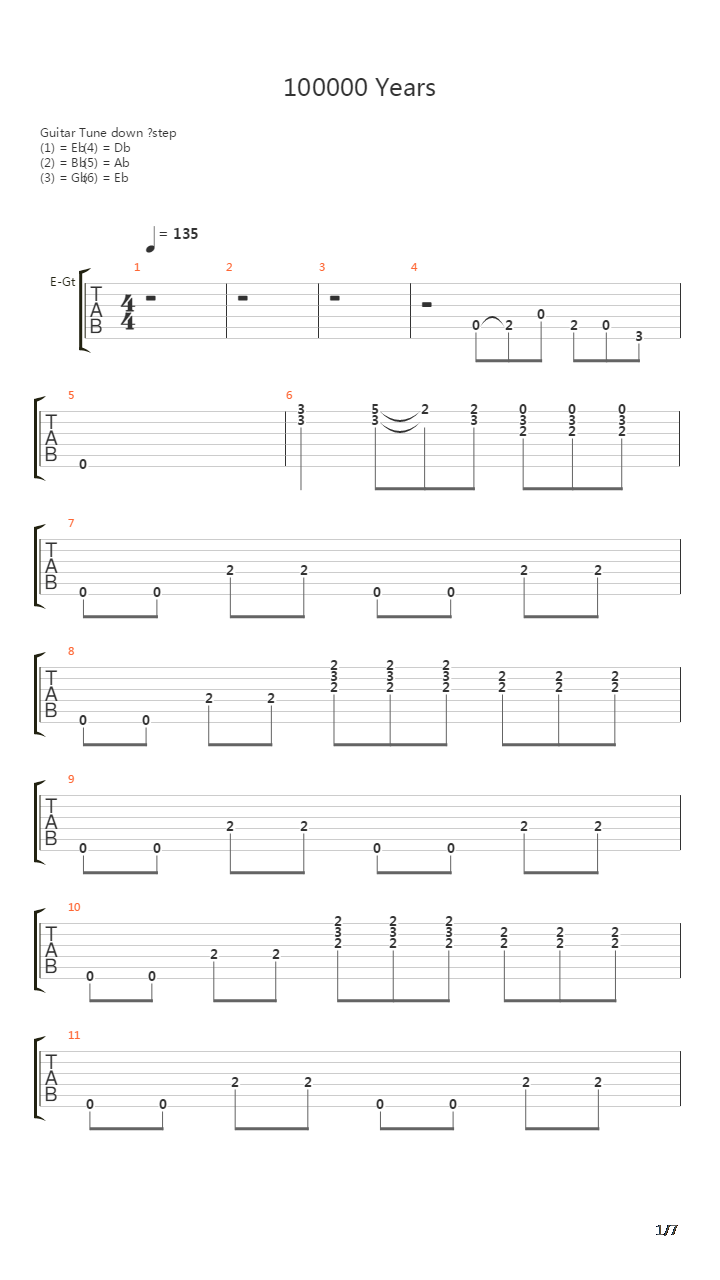 100 000 Years吉他谱