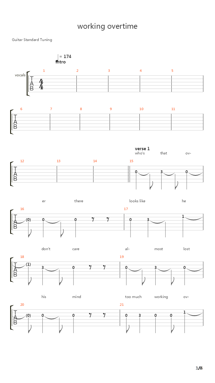 Working Overtime吉他谱