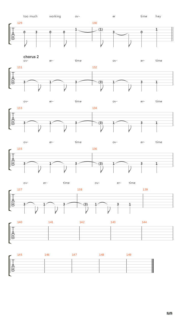 Working Overtime吉他谱