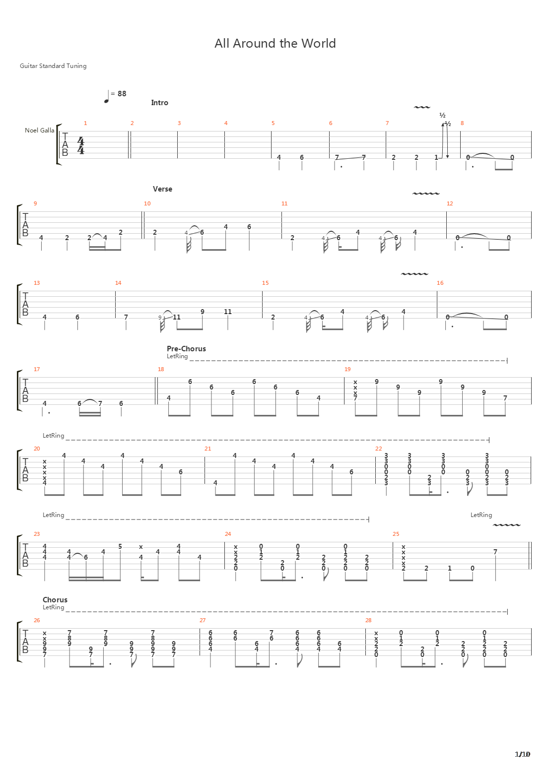 All Around The World吉他谱